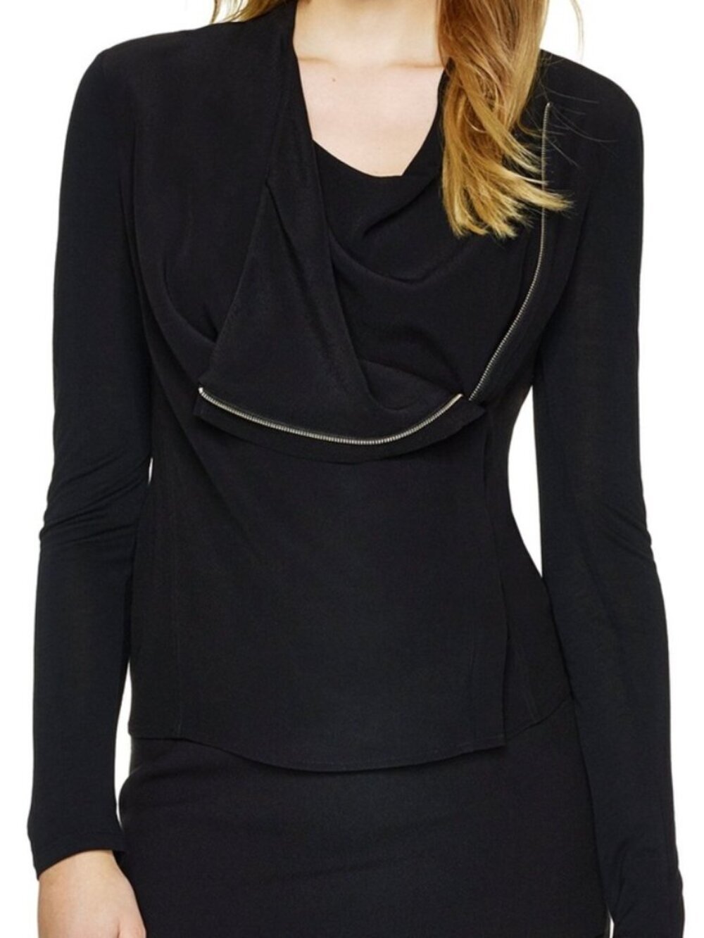 Aritzia Babaton Olivier Blouse Women XS Black Draped Moto
